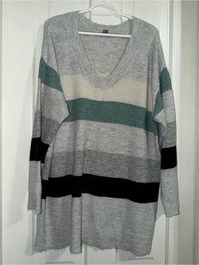 Women's plus size 2X sweater Falls Creek Gray Sweater Stripes shirt top